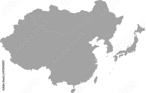 Gray Map of countries of East region of Asia