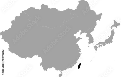 Black Map of Taiwan inside the gray map of East region of Asia