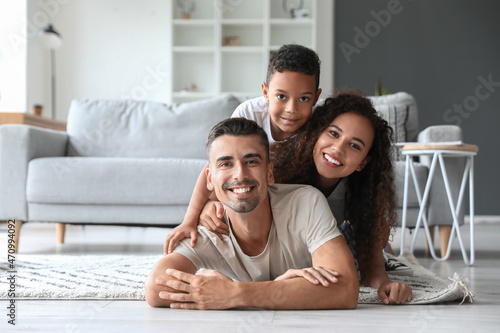 Happy interracial family at home