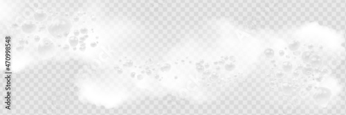 Bath foam with shampoo bubbles isolated on a transparent background. Vector shave, foam mousse with bubbles top view template for your advertising design.