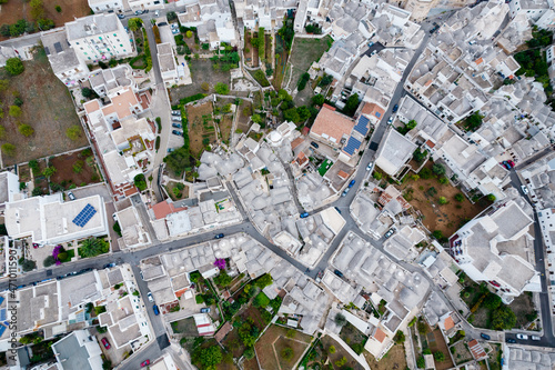 Aerial view of alberobello trullo in itria valley, apulia, italy