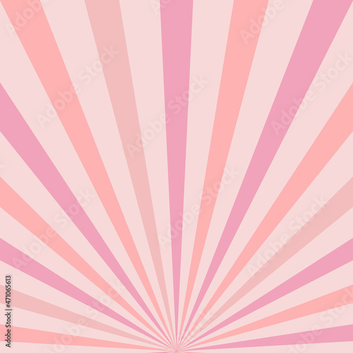 Ray burst concentric stripes vector background. Girlish romantic sunburst surface design. Pastel Pink aesthetic radial rays backdrop.