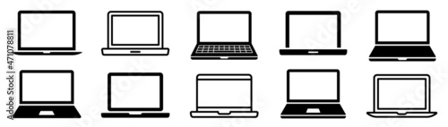 Laptop icons set. Laptop different style. collection Laptops or notebook computer. Flat and line icon - stock vector.