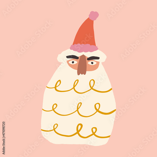 Christmas doodle Santa Noel face childish cartoon boho naive funky handdrawn style art