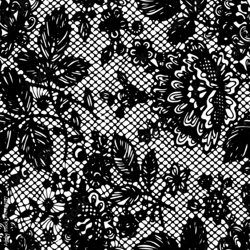 Full seamless halftone floral pattern black white illustration. Flower leaf design for fabric print. Suitable for home decoration.