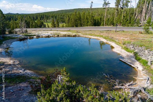 Colorful hot spring in Norris Geyser Basin in Yellowstone National Park