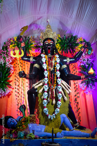 Idol of hindu goddess kali during navratri festival