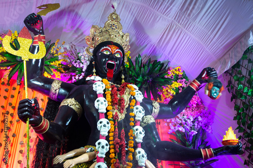 Idol of hindu goddess kali during navratri festival