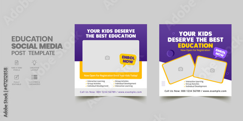 School education admission social media post & back to school web banner template