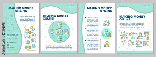 Earning extra cash online brochure template. Freelance work. Flyer, booklet, leaflet print, cover design with linear icons. Vector layouts for presentation, annual reports, advertisement pages