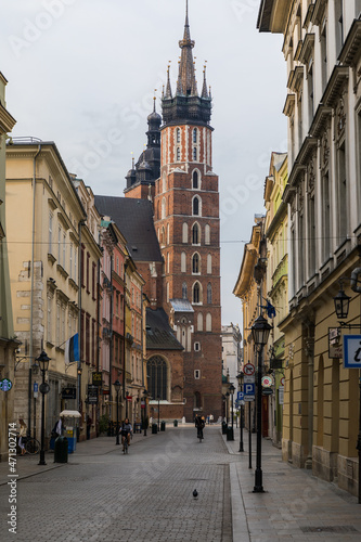 Towers of St. Mary's Church in Krakow, view from Florian's Street.