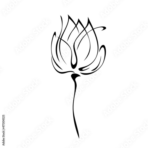 ornament 2071. one stylized flower bud on a short stem without leaves in black lines on a white background