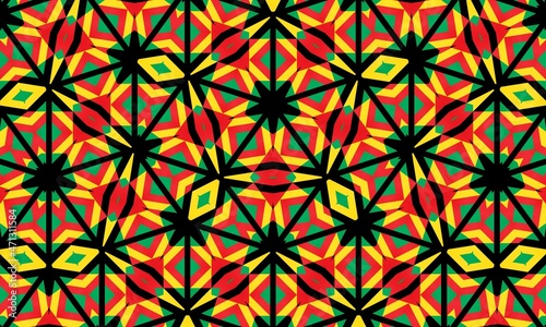 Abstract colorful geometric pattern with green, red, yellow, black colors. Good for Kwanzaa, Black History month, Juneteenth background, greeting card, invitation.