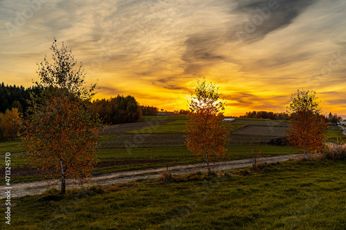 Jesienny zachód słońca, powiat nowosądecki