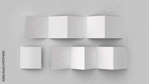 Square pages accordion or zigzag fold brochure mock up on white background. Five panels, ten pages leaflet