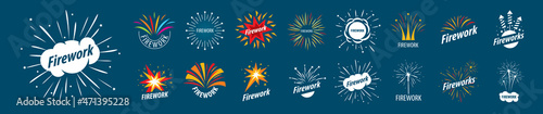 A set of vector logos Fireworks on a dark background