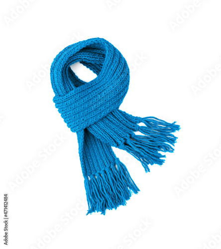 Blue warm scarf on a white background