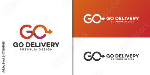 modern go delivery logo with business arrow fast icon vector design for logistics, ship, food delivery logo