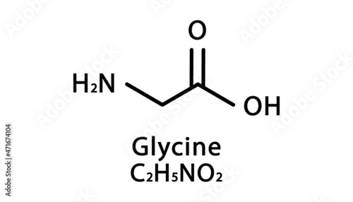 Glycine molecular structure. Glycine skeletal chemical formula. Chemical molecular formula vector illustration