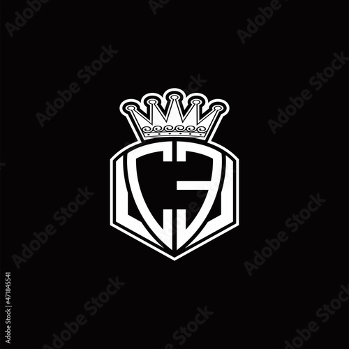 CE Logo monogram with luxury emblem shape and crown design template