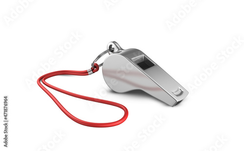 Sports metal whistle isolated on white background mockup 