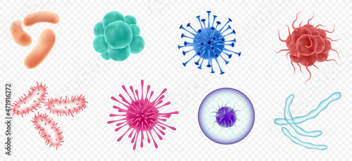 Viruses, germs and bacteria, microorganism types. Illness or disease microscopic cells