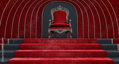 Throne of the kings, VIP throne, Red royal throne, 3d render