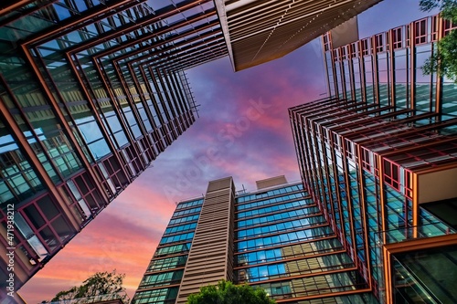 Looking up through the city 