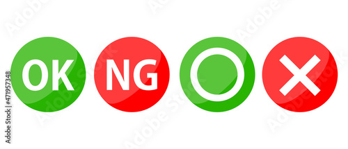 OK mark and NG mark and Circle mark and Cross mark Icon Set. Green and red vector.