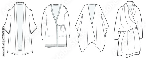 set of dressing gown fashion flat sketch vector illustration