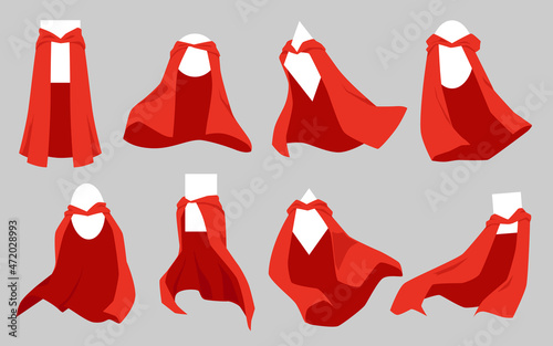 Set of superhero cape with white badges, flat vector illustration isolated.