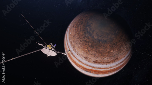 Voyager Spacecraft Flyby Planet Jupiter 3D Rendering