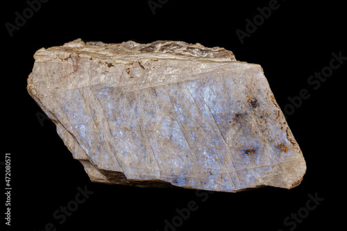 Macro of a stone Moonstone mineral on a black background