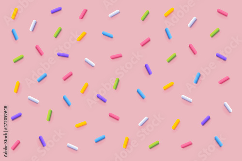 Seamless pattern of pink donut glaze with many decorative sprinkles. Vector background made with gradient meshes. Background design for banner, poster, flyer, card, postcard, cover, brochure