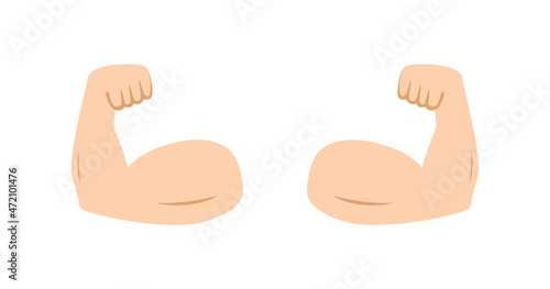 Arm muscle. Double hand with emoticon of strength. Emoji of strong bicep. Icon of power of protein for man. Flex muscle arm. Exercise in gym for health. Logo of fitness, workout, bodybuilder. Vector