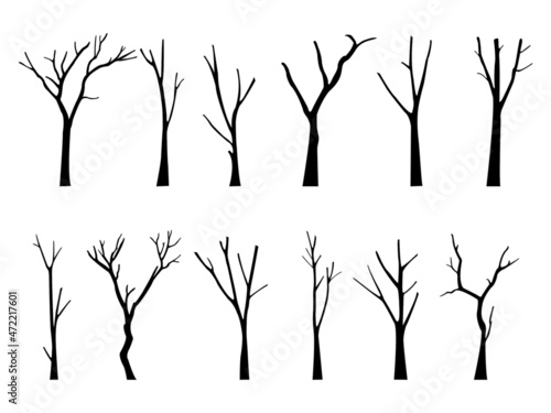 bare dead tree silhouette. isolated on white background. vector illustration