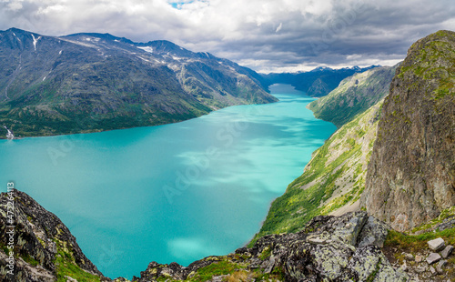 View lake gjende from the famous Besseggen hiking trail, Norway