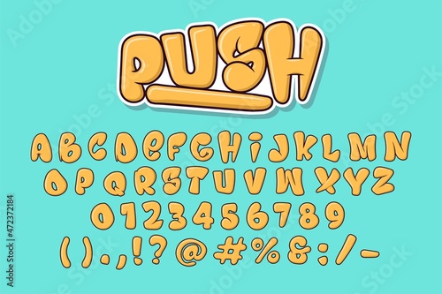 Alphabet Graffiti Bubble Yellow Cute Typography Set concept Cartoon Icon Vector