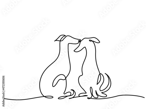 Whippet ,greyhound realistic silhouette outline on white background. Line art. Vector Illustration