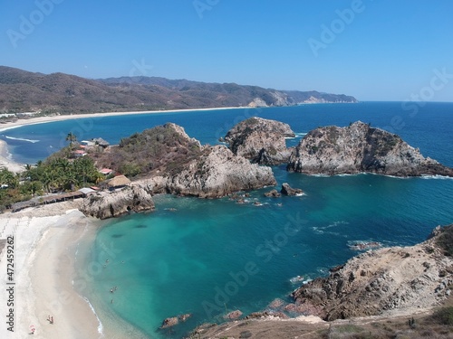 The paradisiacal beach of Maruata, located on the coast of Michoacan, Mexico. an earthly paradise still virgin. 