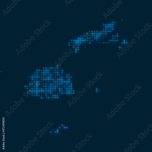 Fiji dotted glowing map. Shape of the country with blue bright bulbs. Vector illustration.