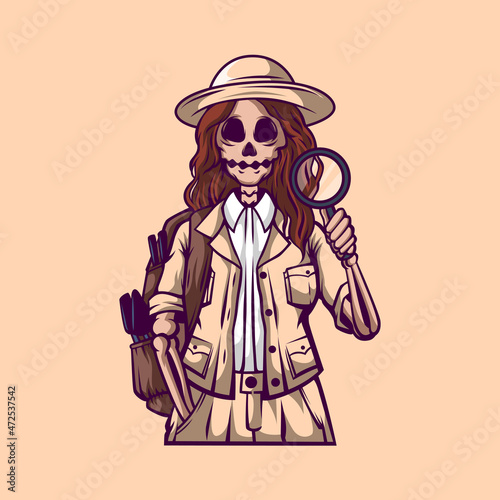 illustration of a skull archeologist