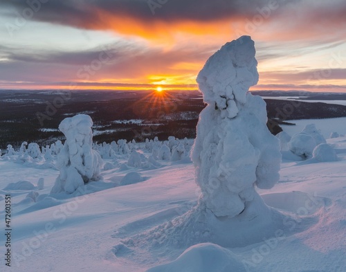 Sunset on a mountain in the far north