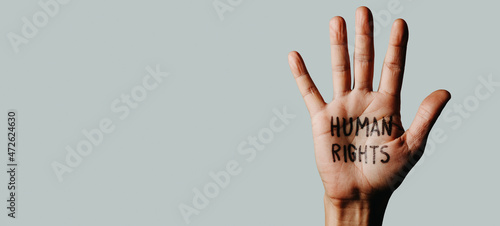 text human rights in the palm, web banner