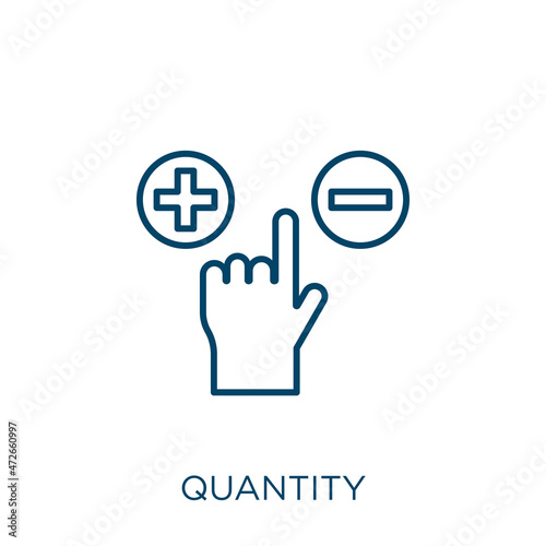 quantity icon. Thin linear quantity outline icon isolated on white background. Line vector quantity sign, symbol for web and mobile.