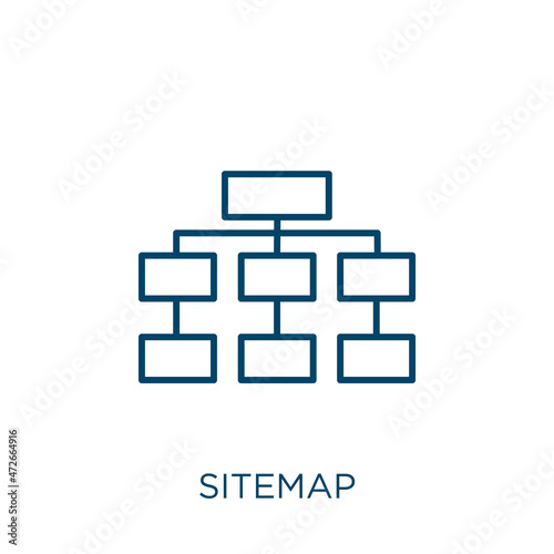 sitemap icon. Thin linear sitemap outline icon isolated on white background. Line vector sitemap sign, symbol for web and mobile.