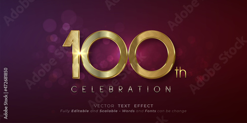 PrintEditable text effect 100th anniversary 3d gold effect font style concept