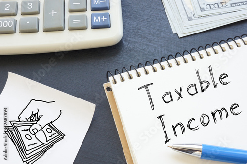 Taxable Income is shown on the conceptual business photo using the text
