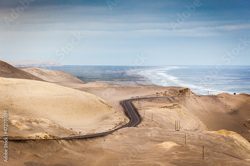 Panamericana road with Pacific ocean, Peru