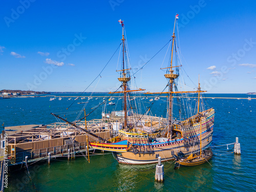 Mayflower II is a reproduction of the 17th century ship Mayflower docked at town of Plymouth, Massachusetts MA, USA. 